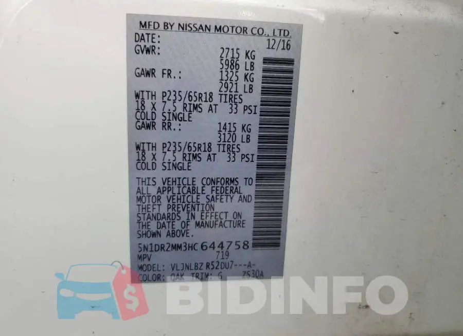 5N1DR2MM3HC644758 Photo# 12