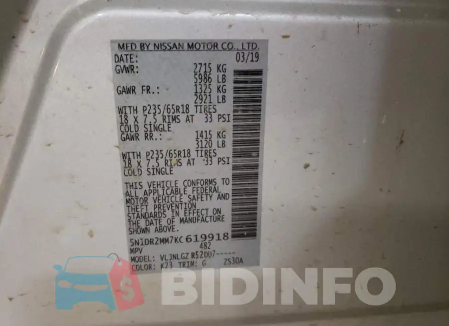 5N1DR2MM7KC619918 Photo# 12