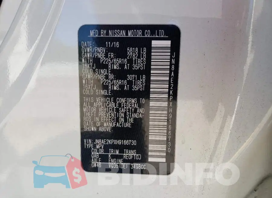 JN8AE2KPXH9166730 Photo# 10