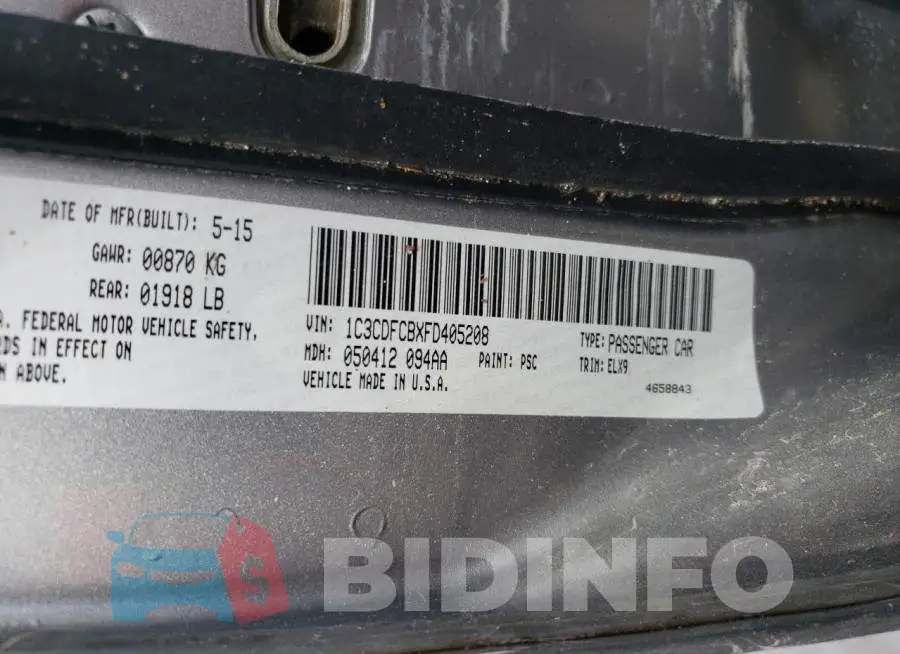 1C3CDFCBXFD405208 Photo# 10