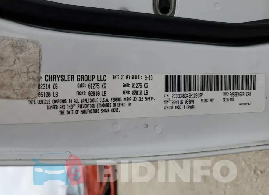 2C3CDXBG4EH129192 Photo# 12