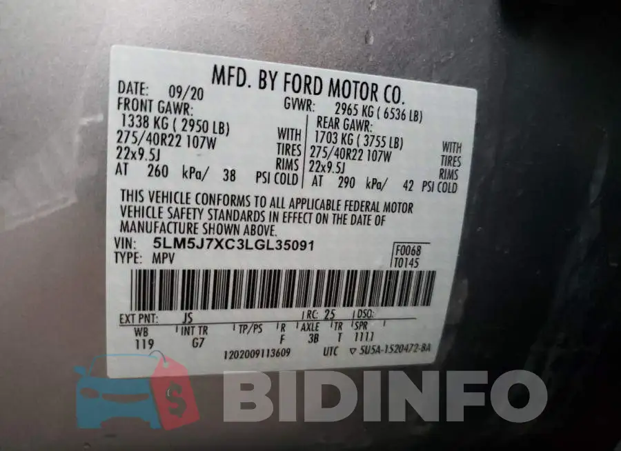 5LM5J7XC3LGL35091 Photo# 12