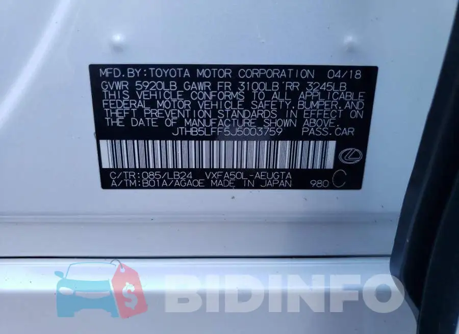 JTHB5LFF5J5003759 Photo# 10