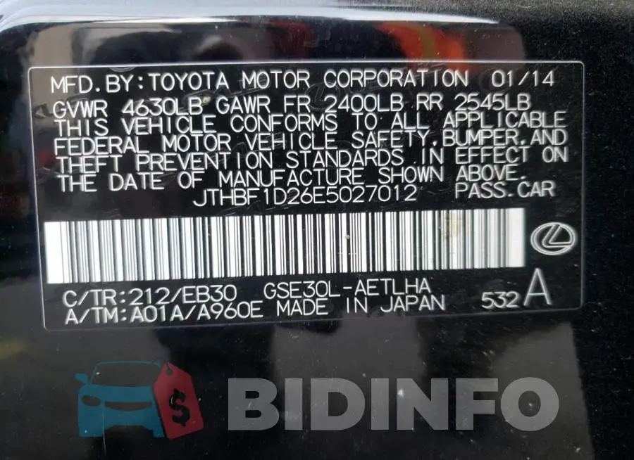 JTHBF1D26E5027012 Photo# 10