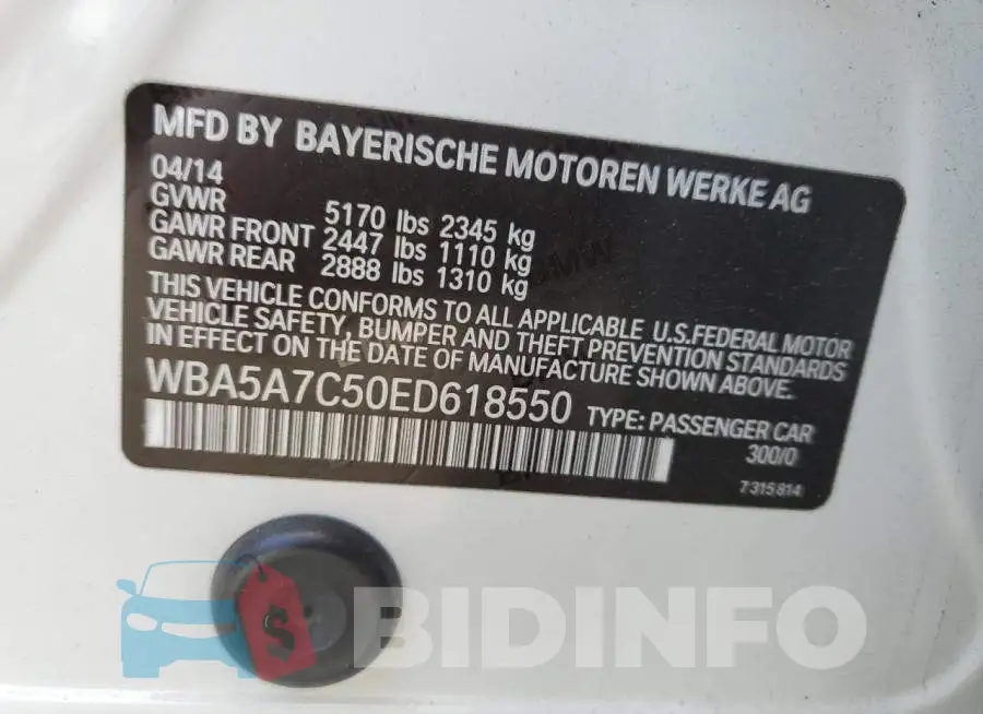WBA5A7C50ED618550 Photo# 10