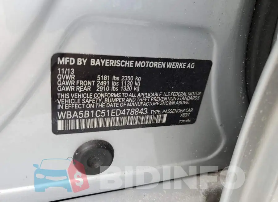 WBA5B1C51ED478843 Photo# 12
