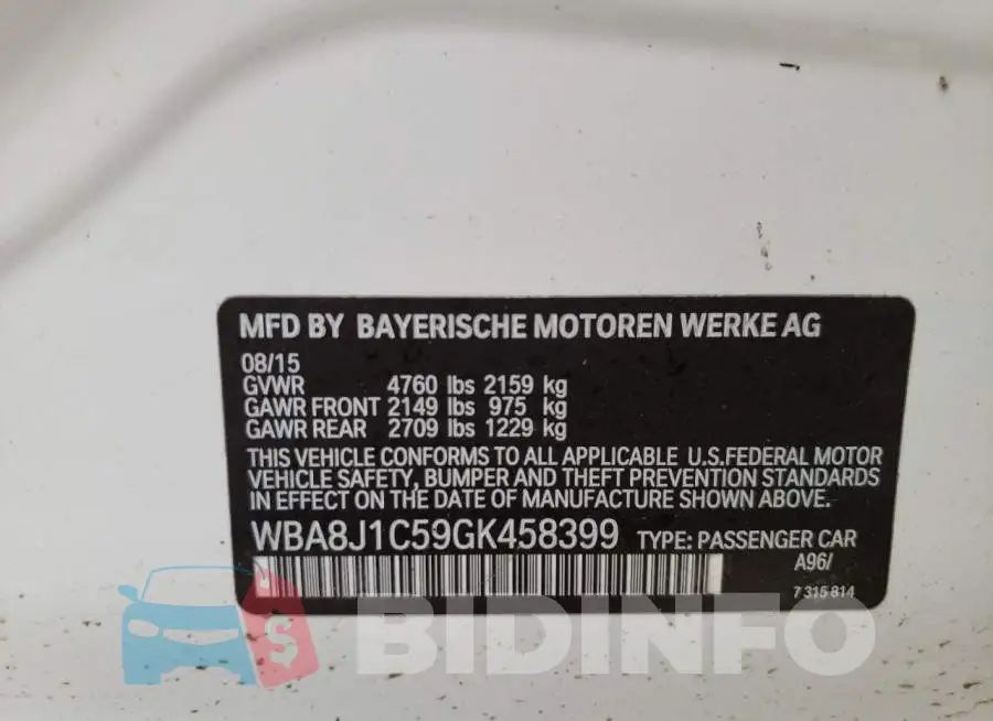 WBA8J1C59GK458399 Photo# 10