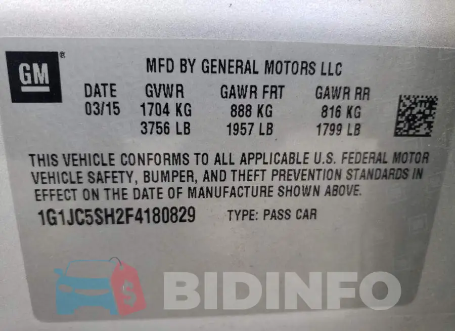 1G1JC5SH2F4180829 Photo# 10