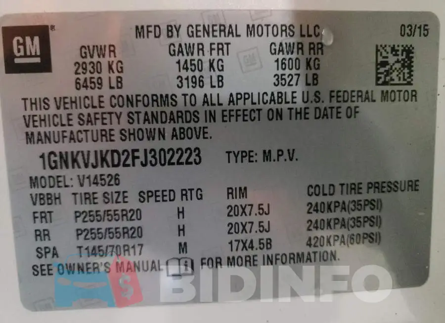 1GNKVJKD2FJ302223 Photo# 10