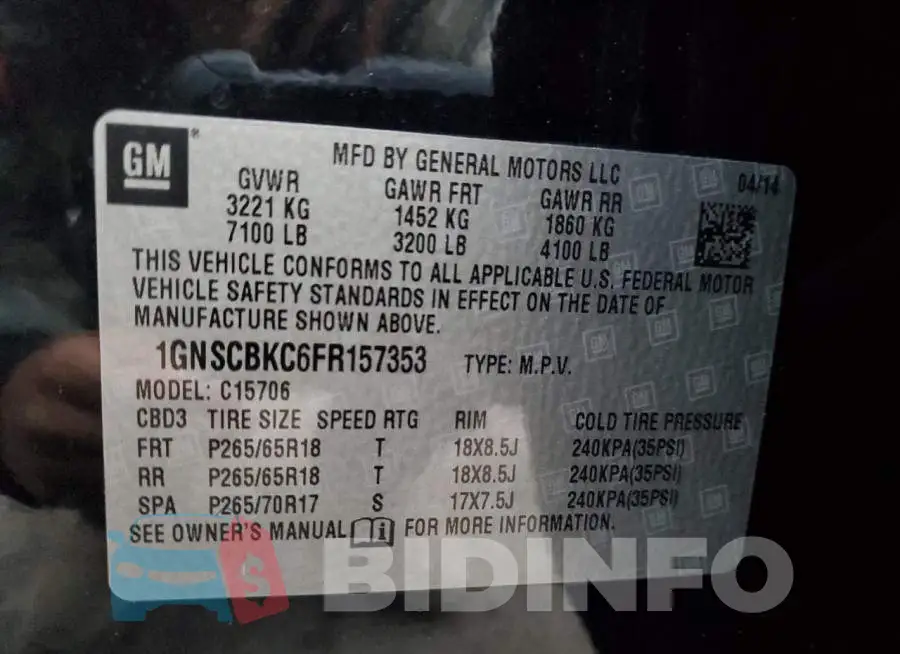1GNSCBKC6FR157353 Photo# 14