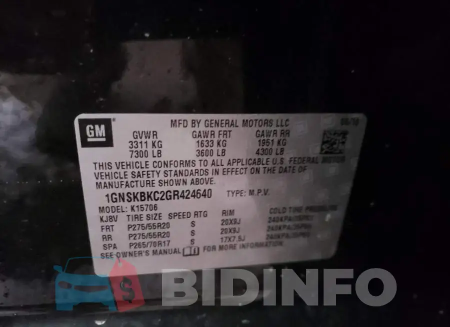 1GNSKBKC2GR424640 Photo# 10