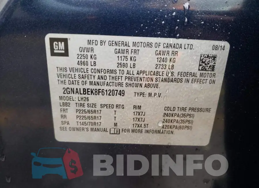 2GNALBEK8F6120749 Photo# 10