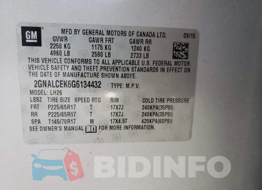 2GNALCEK6G6134432 Photo# 10