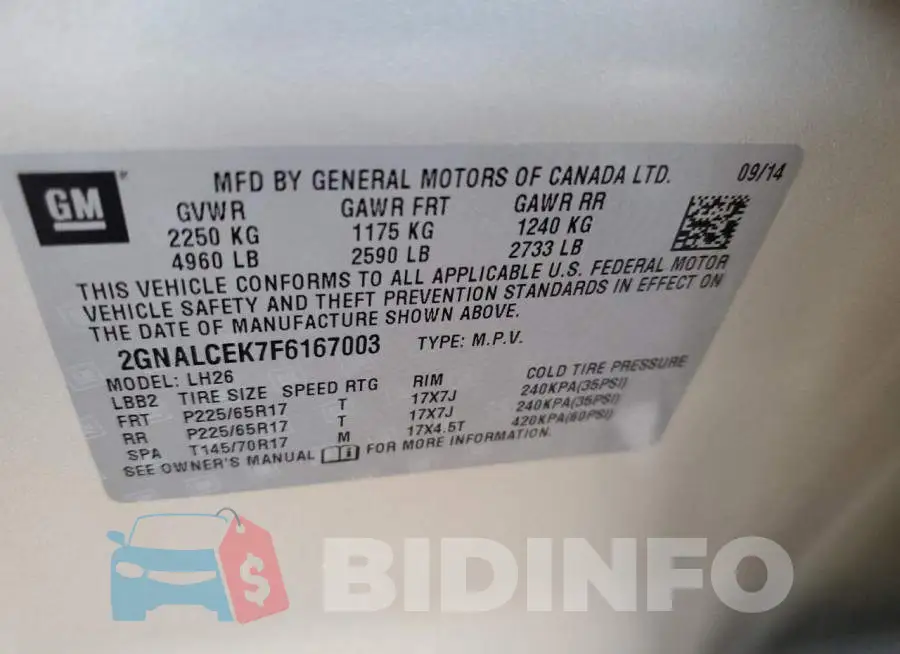 2GNALCEK7F6167003 Photo# 14