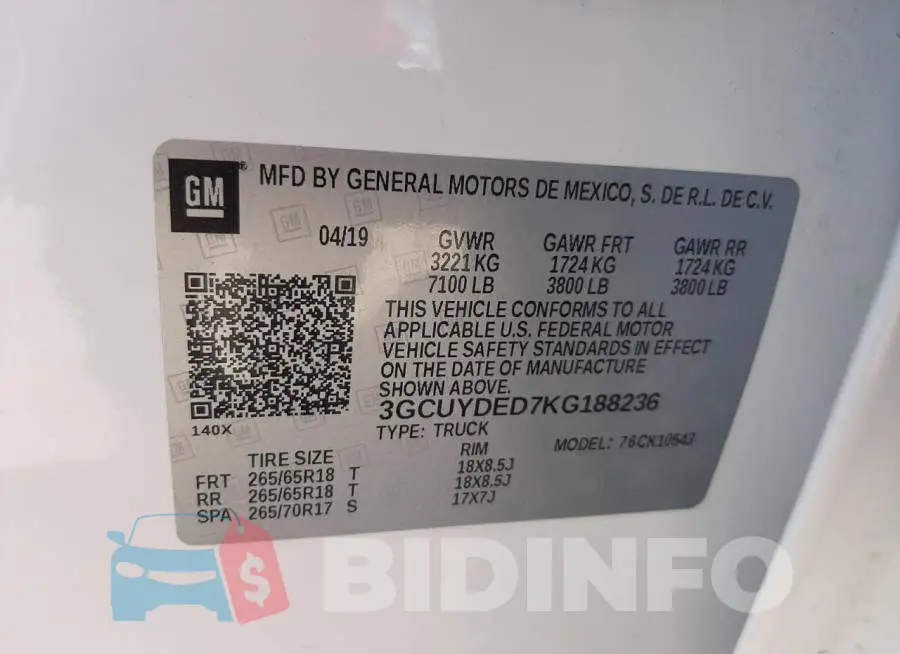 3GCUYDED7KG188236 Photo# 12
