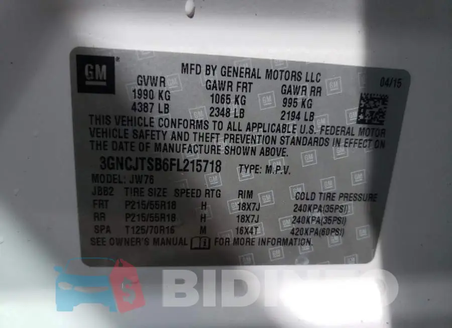3GNCJTSB6FL215718 Photo# 10