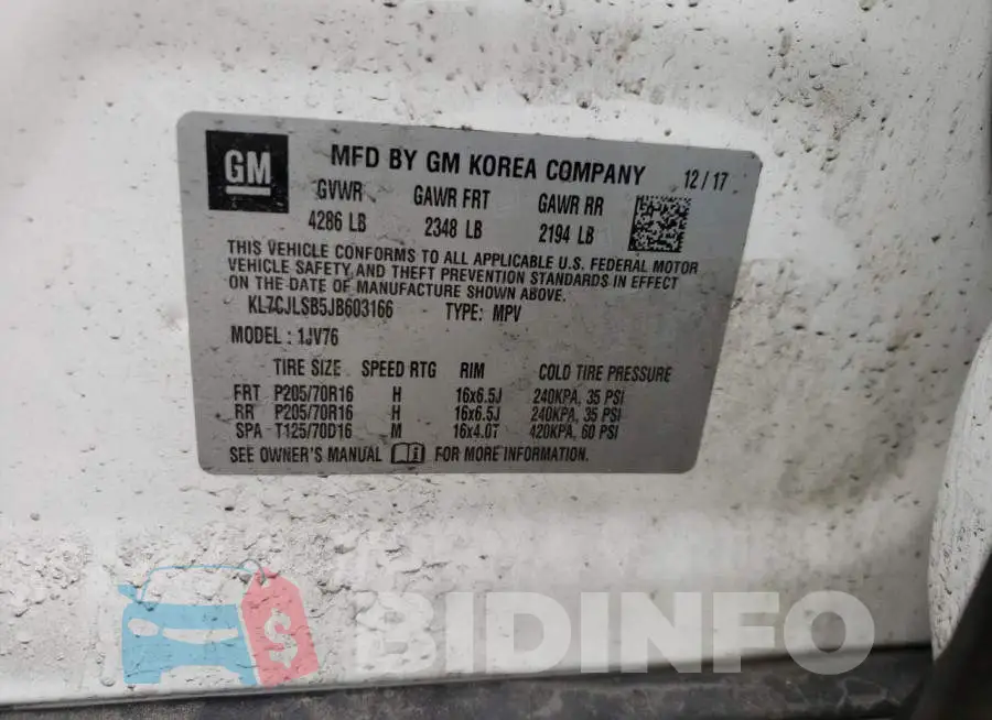 KL7CJLSB5JB603166 Photo# 10