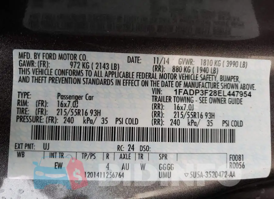 1FADP3F28EL447954 Photo# 8
