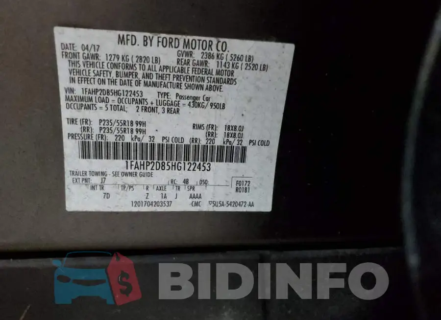 1FAHP2D85HG122453 Photo# 12
