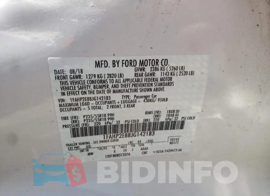 1FAHP2E88JG142183 Photo# 10