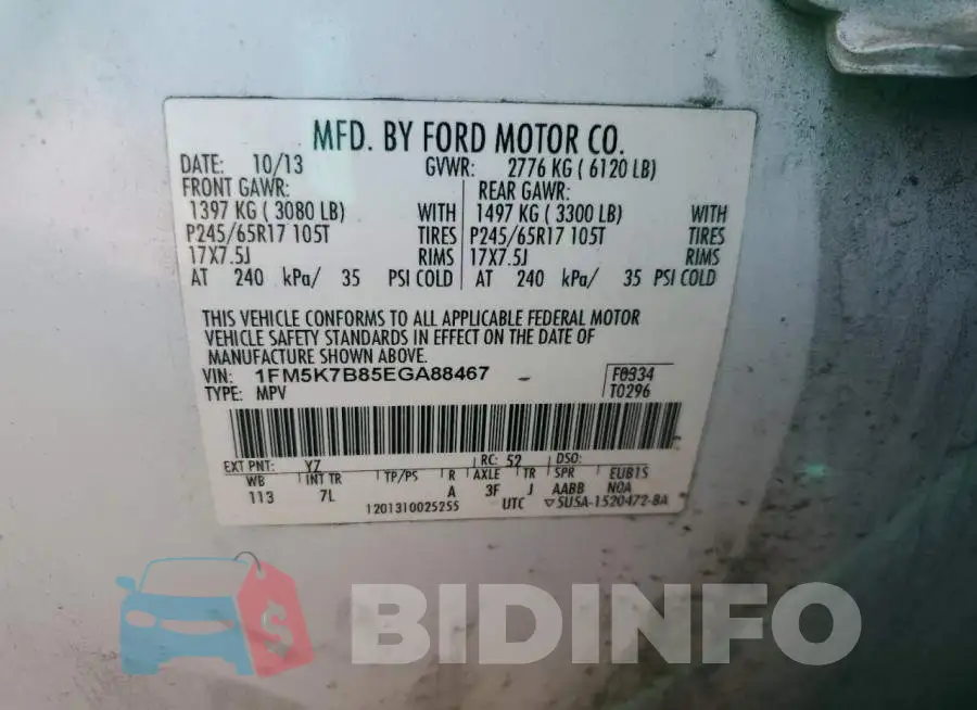1FM5K7B85EGA88467 Photo# 13