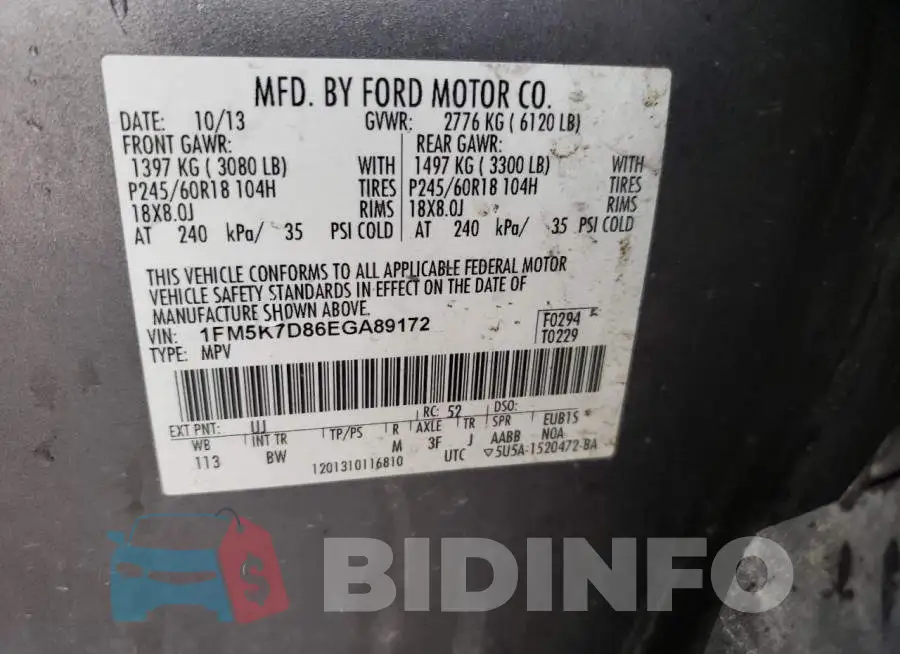 1FM5K7D86EGA89172 Photo# 10