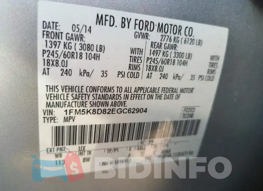 1FM5K8D82EGC62904 Photo# 12
