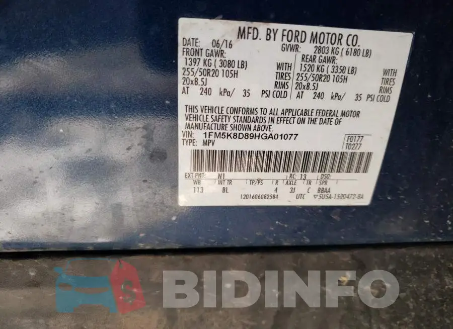 1FM5K8D89HGA01077 Photo# 13