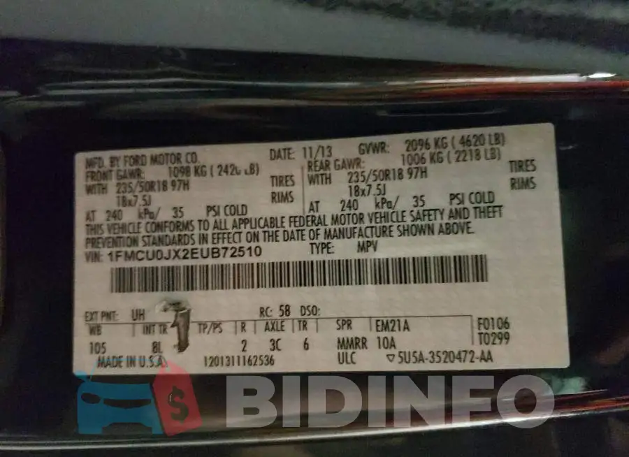 1FMCU0JX2EUB72510 Photo# 14