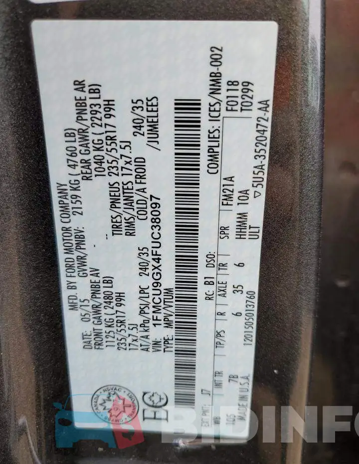 1FMCU9GX4FUC38097 Photo# 10