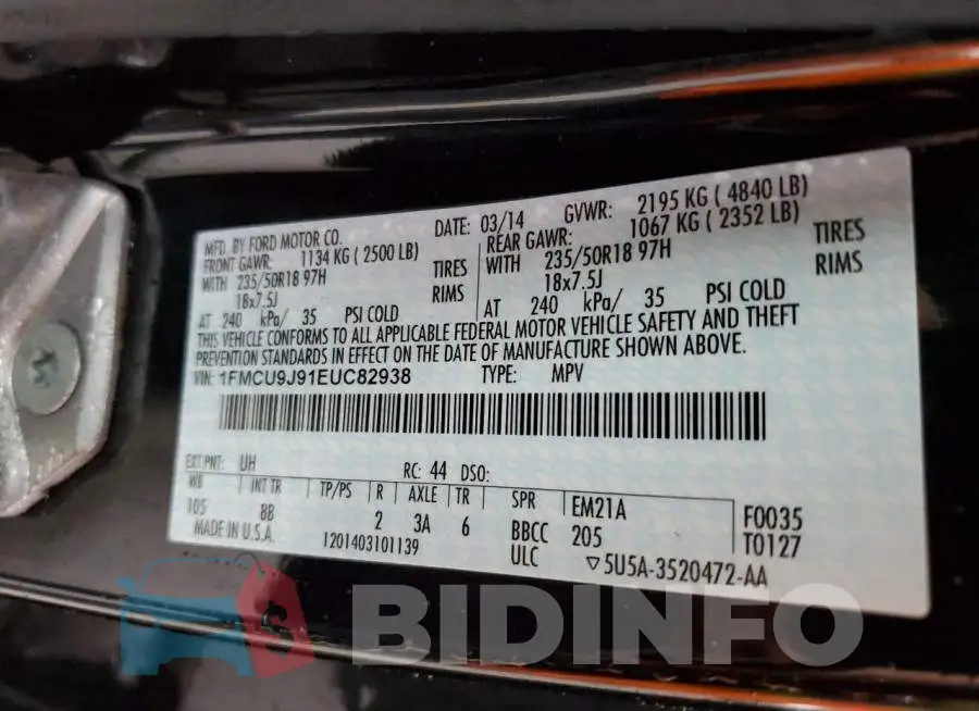 1FMCU9J91EUC82938 Photo# 14