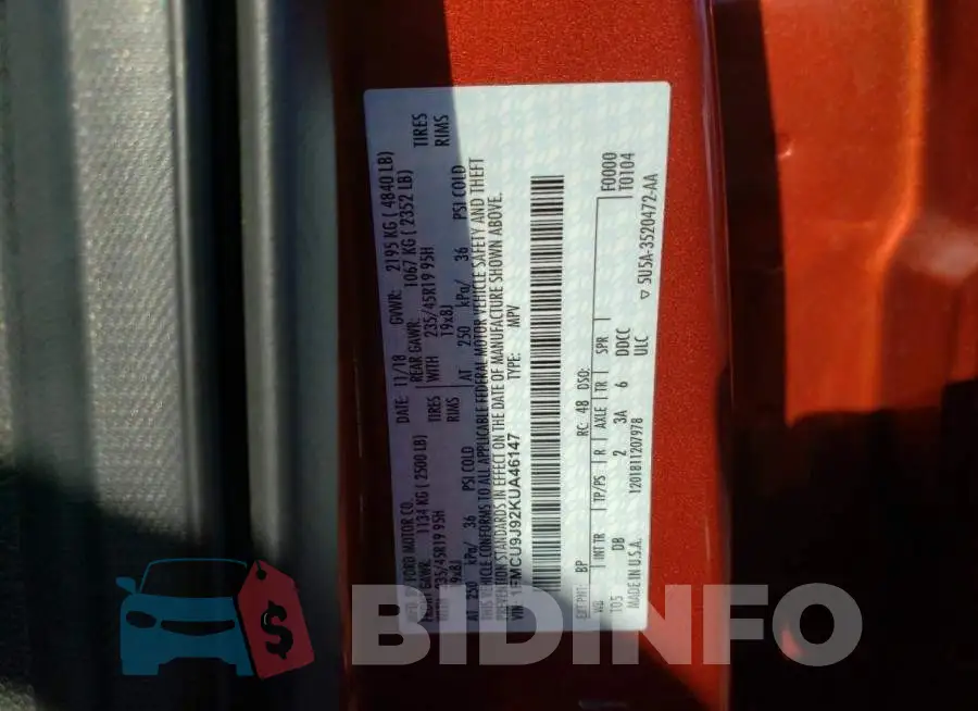 1FMCU9J92KUA46147 Photo# 14