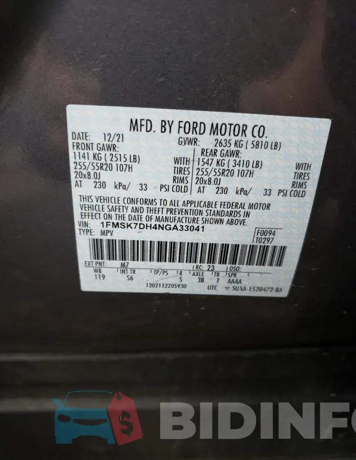 1FMSK7DH4NGA33041 Photo# 14