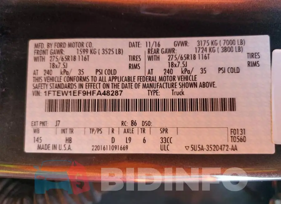 1FTEW1EF9HFA48287 Photo# 12