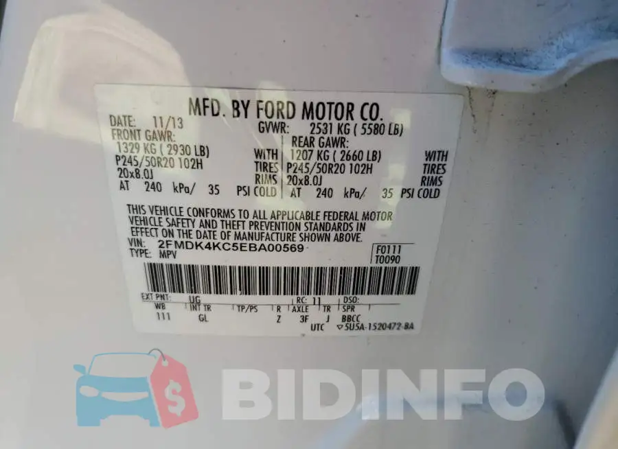 2FMDK4KC5EBA00569 Photo# 12