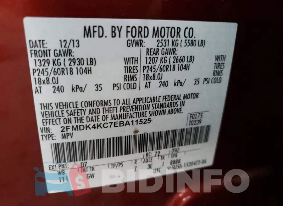 2FMDK4KC7EBA11525 Photo# 13