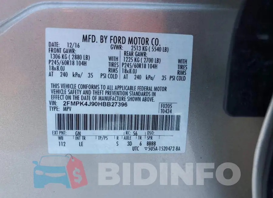 2FMPK4J90HBB27396 Photo# 14