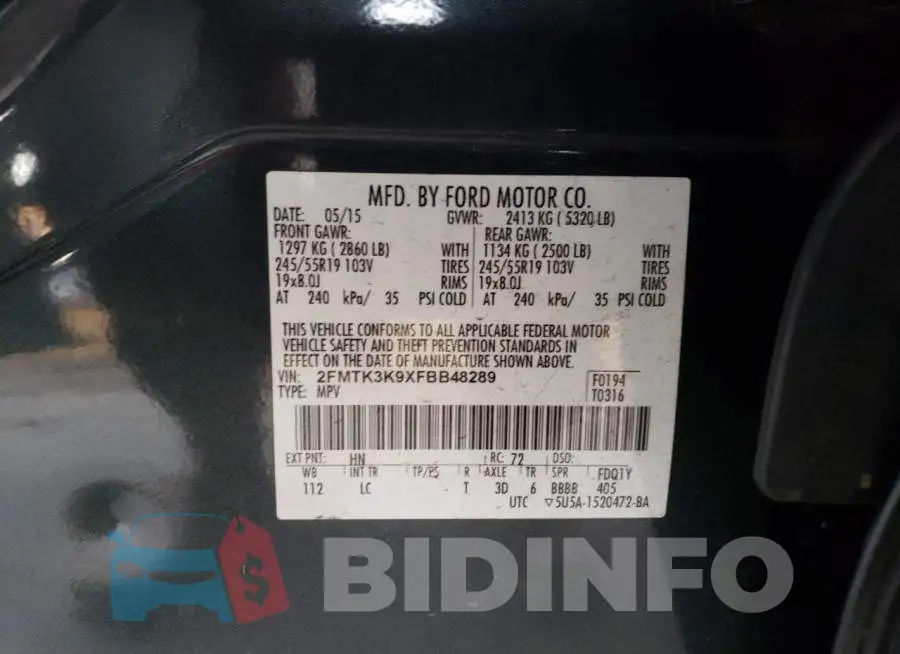 2FMTK3K9XFBB48289 Photo# 13