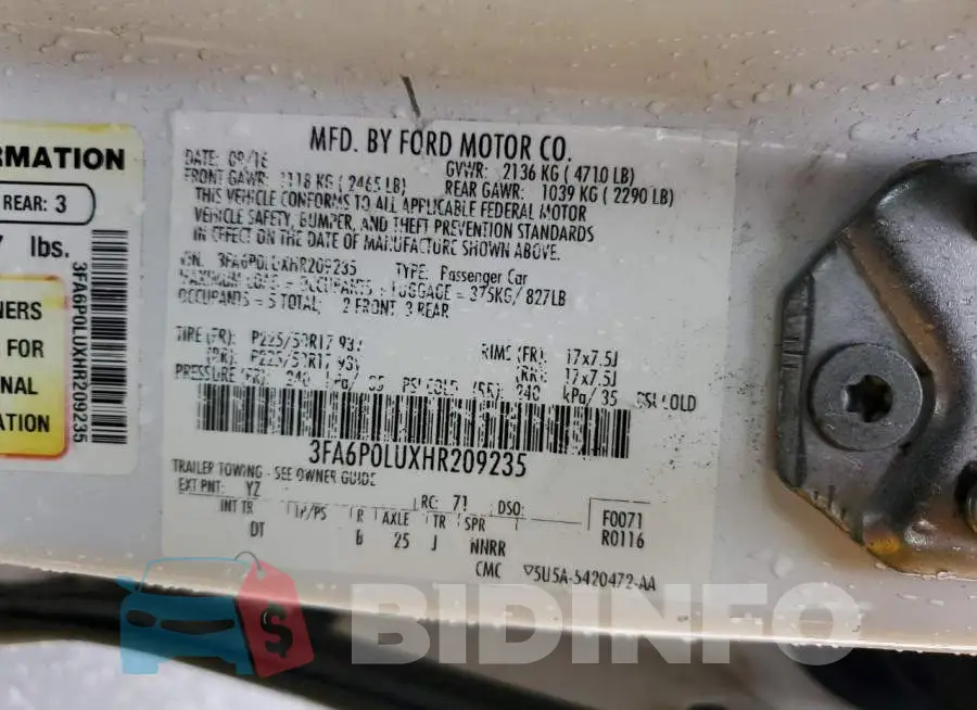 3FA6P0LUXHR209235 Photo# 12
