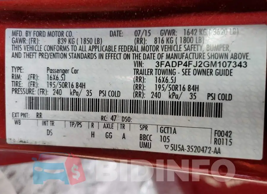 3FADP4FJ2GM107343 Photo# 10