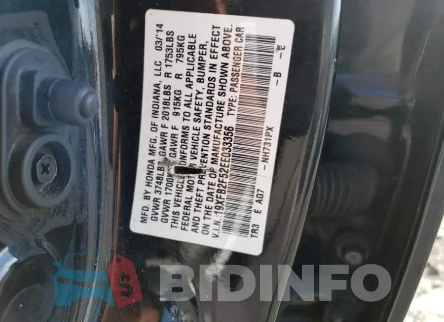 19XFB2F52EE033356 Photo# 10