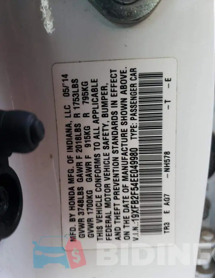 19XFB2F54EE049980 Photo# 13