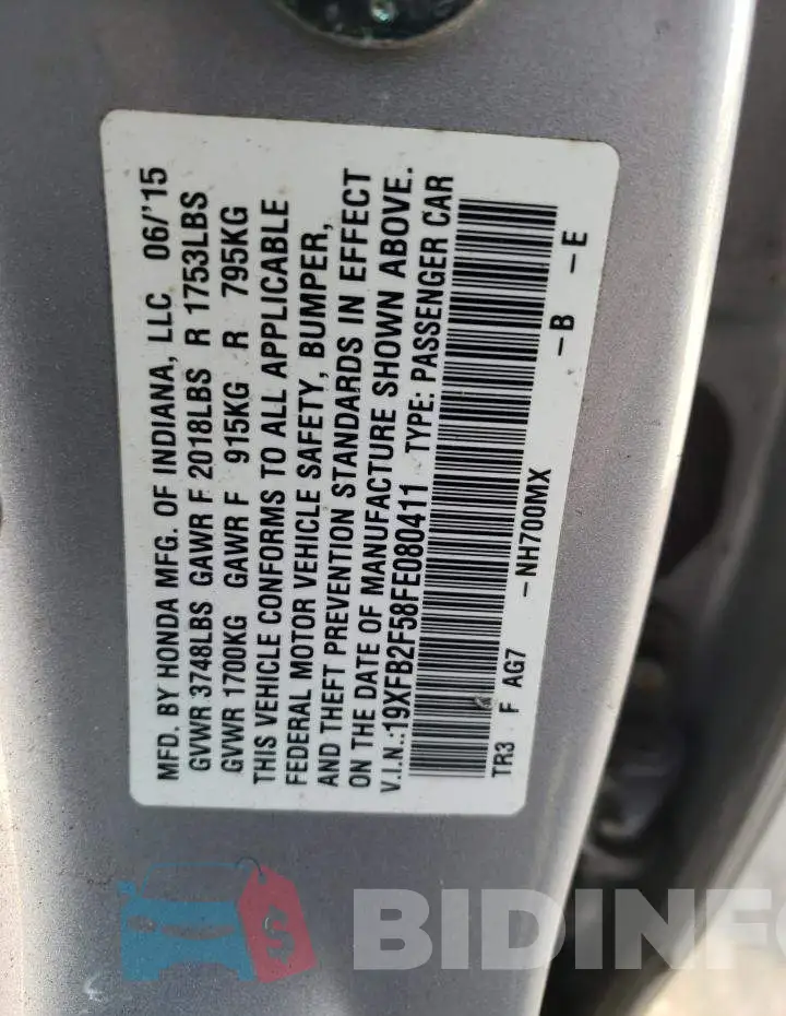 19XFB2F58FE080411 Photo# 12
