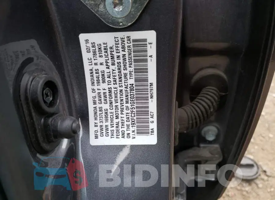 19XFC2F51GE037804 Photo# 13