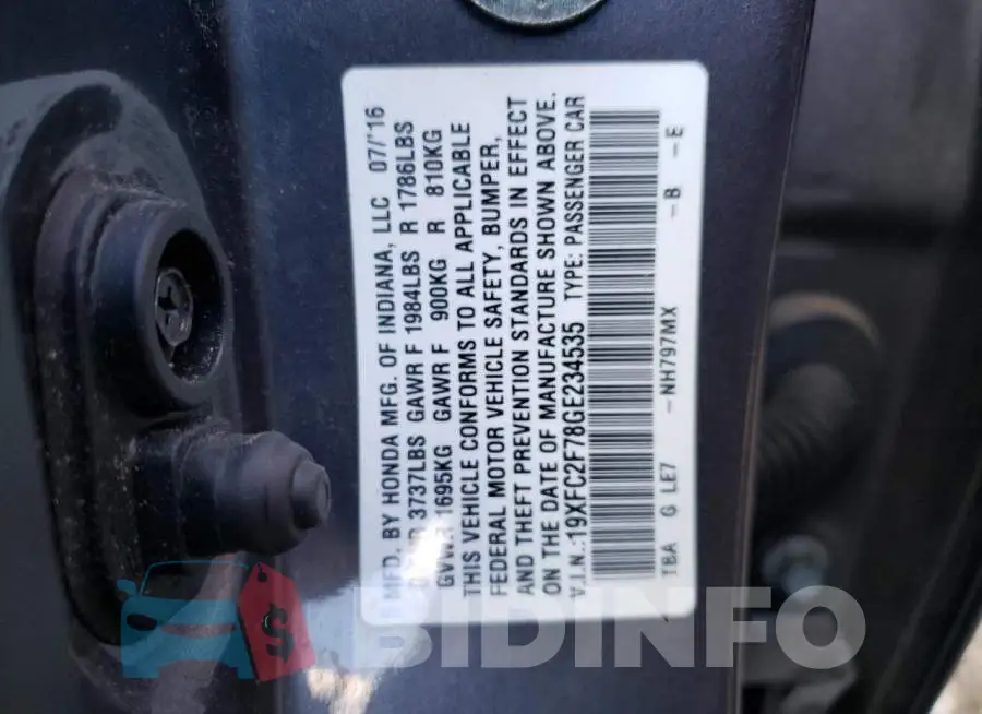 19XFC2F78GE234535 Photo# 10