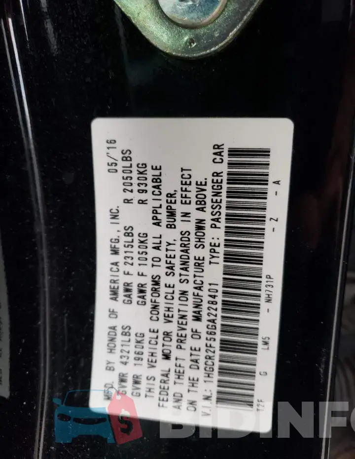 1HGCR2F56GA228401 Photo# 12