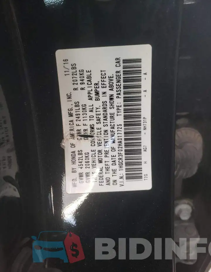 1HGCR3F02HA017725 Photo# 10