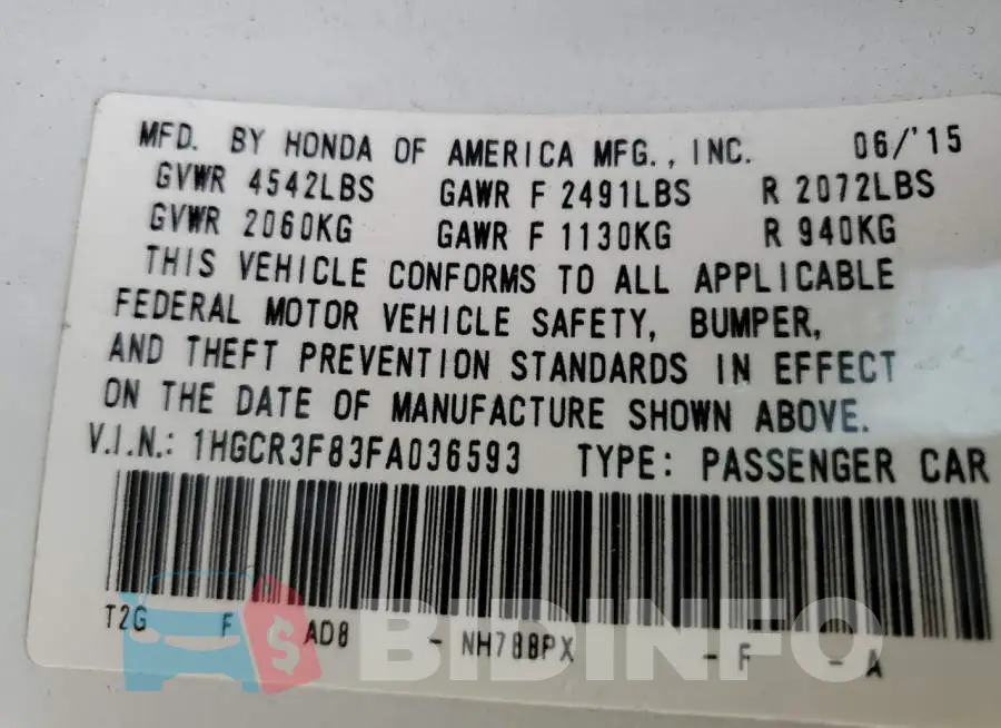 1HGCR3F83FA036593 Photo# 13