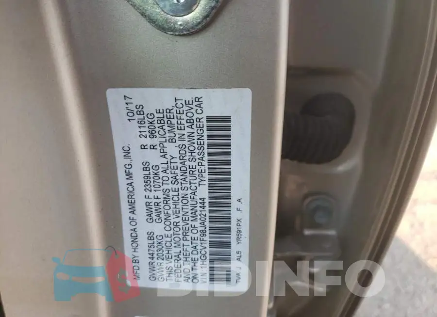 1HGCV1F98JA021444 Photo# 10