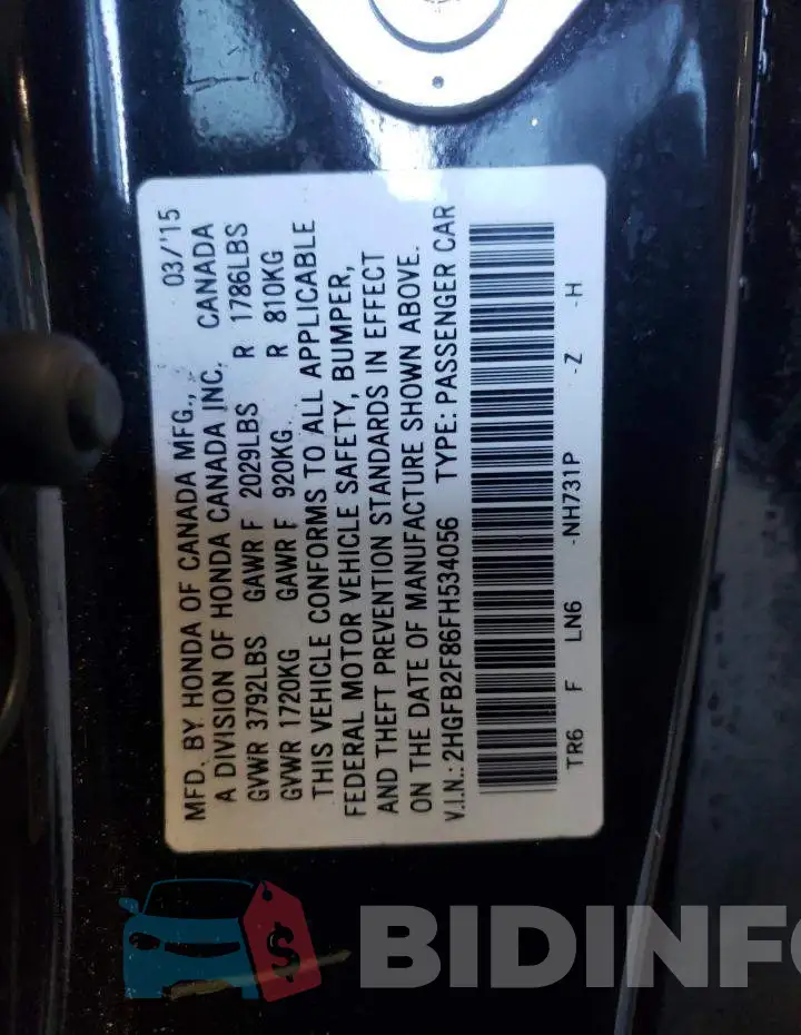2HGFB2F86FH534056 Photo# 12